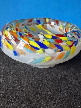 Murano bowl made in Italy, Colorful swirl of different colors, Glass Art Bowl